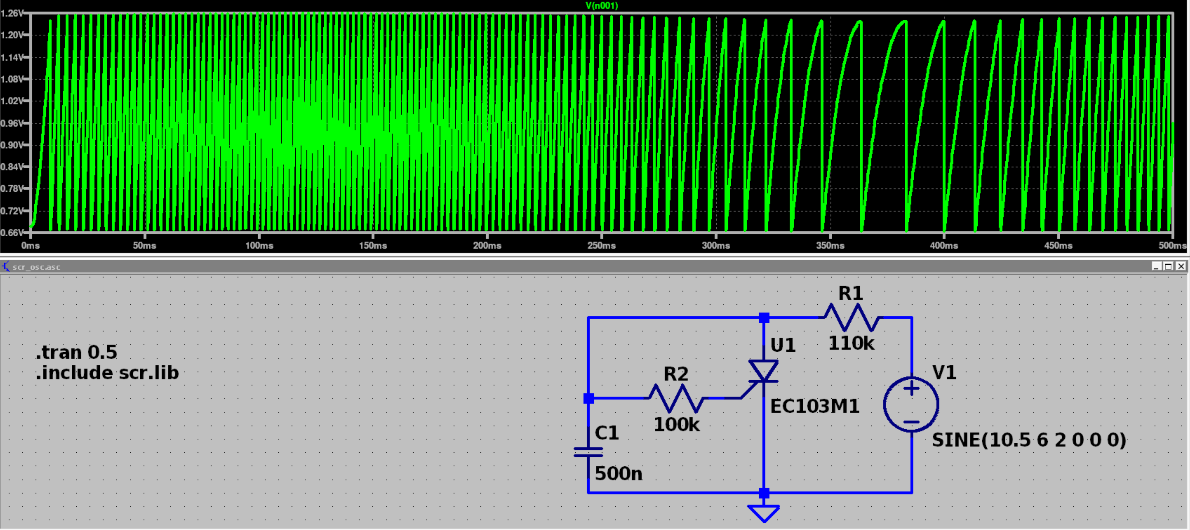 LTSpice showing the frequency range of the oscillator